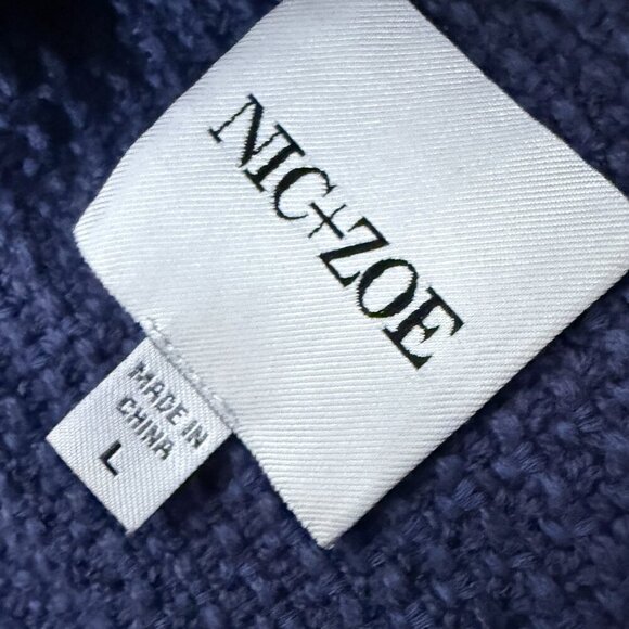 Nic+Zoe Open Front Cardigan Fringe Edges Zipper Pockets Blue Size Large - Picture 2 of 9